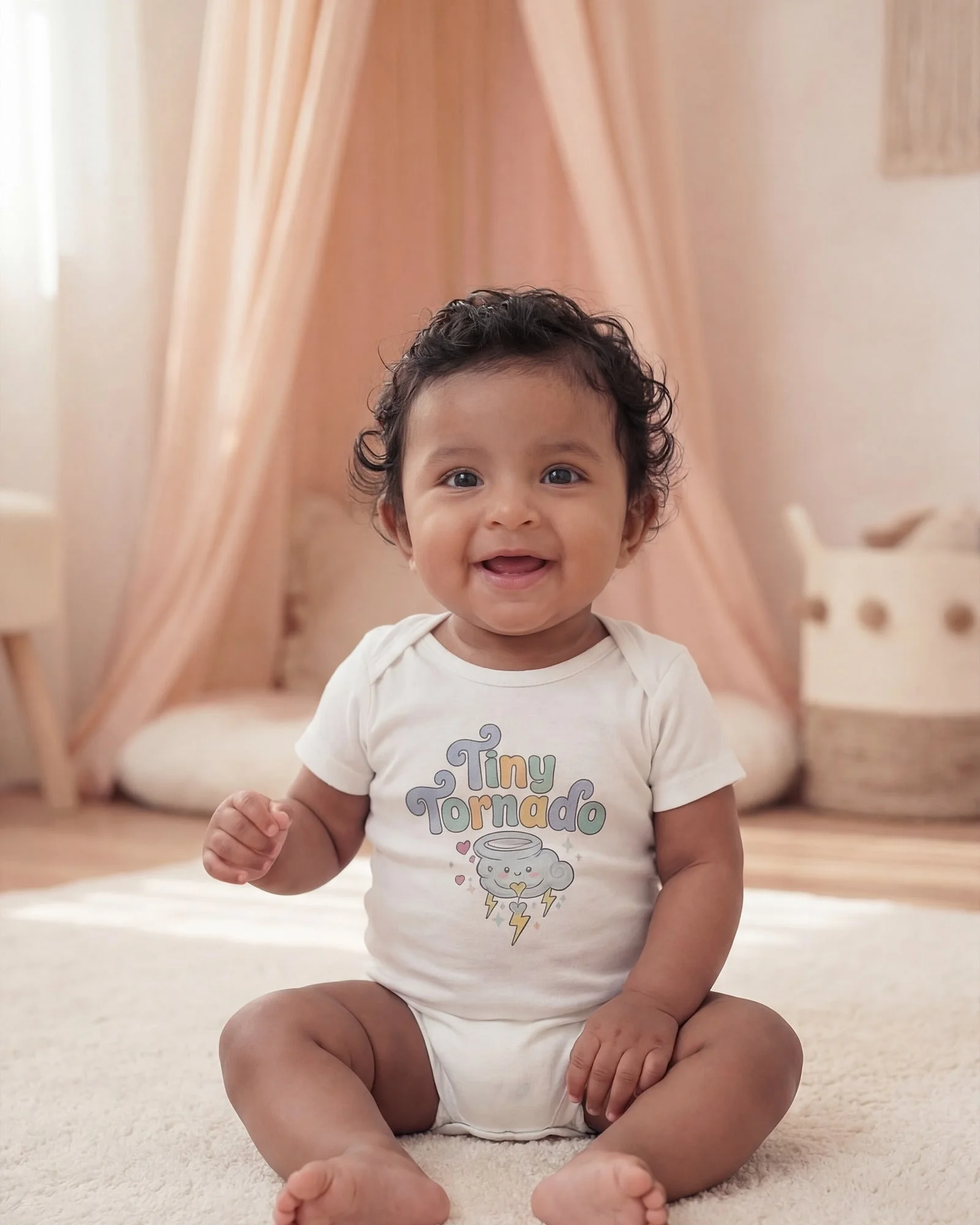 Tiny Tornado Onesie worn by a baby